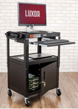 C AVJ42KBC - Adjustable Height Steel Computer Cart with locking Cabinet & Pullout Tray